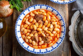 Turkish foods; dried bean, Beans with minced meat (kuru fasulye)