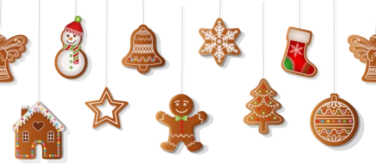 Foto op Plexiglas seamless christmas border with gingerbread cookies © Angelica