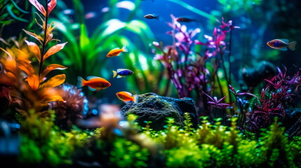 Fototapeta na wymiar Home aquarium scene with plants and fish.Generative AI