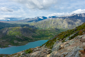 Fototapeta na wymiar Beautiful landscape of Jotunheimen National Park from the Besseggen Ridge, Norway