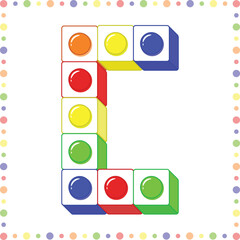 blocks Alphabet English letter C blocks in coloring stroke with colorful circles modern style drawing