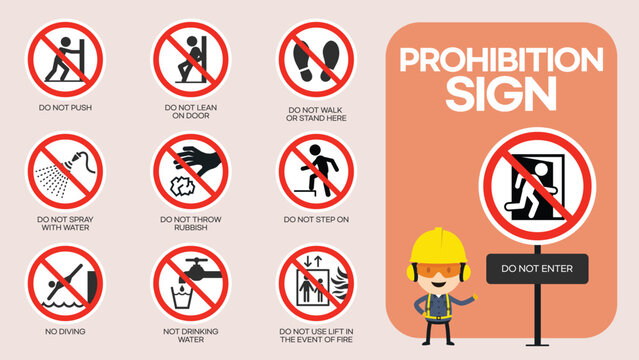 prohibited sign sets and characters who check the information signs