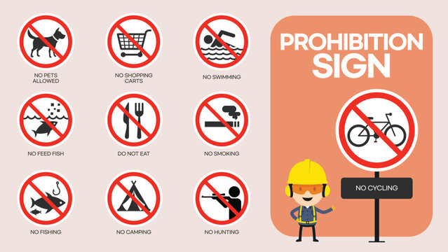 prohibited sign sets and characters who check the information signs