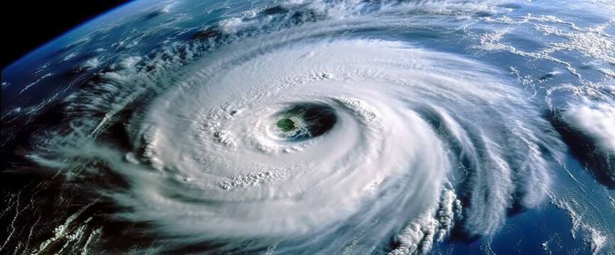 Hurricane Florence over Atlantics. Satellite view. Super typhoon over the ocean. The eye of the hurricane. The atmospheric cyclone. View from outer space, digital ai