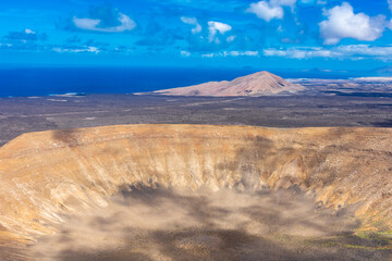 The big crater  of Caldera Blanca volcano, Lanzarote, Canary Islands, Spain