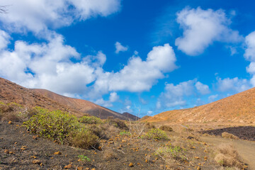 Dramatic landscape viewed from the top of Caldera Blanca volcano, Lanzarote, Canary Islands,  Spain