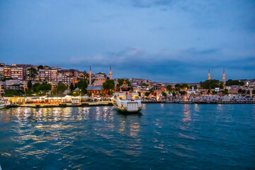 Fototapeta na wymiar City Lines Ferries and bosphorus, Uskudar at night