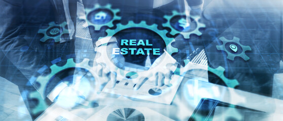 Real Estate Property insurance and security concept. Gears icon