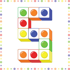 blocks Alphabet English letter S blocks in coloring stroke with colorful circles modern style drawing