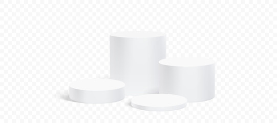 Circle podium stand, 3D cylindrical pedestal display isolated on background. Vector column platform pillar for display product
