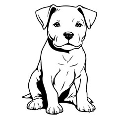 Cartoon Cute Puppy Coloring Page for Kids. Baby dog. American Pit Bull Terrier. Black and white vector illustration for coloring book