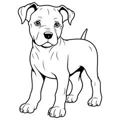 Cartoon Cute Puppy Coloring Page for Kids. Baby dog. American Staffordshire Terrier. Black and white vector illustration for coloring book