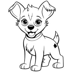 Cartoon Cute Puppy Coloring Page for Kids. Baby dog. Australian Kelpie. Black and white vector illustration for coloring book