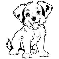 Cartoon Cute Puppy Coloring Page for Kids. Baby dog. Australian Shepherd. Black and white vector illustration for coloring book