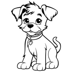 Cartoon Cute Puppy Coloring Page for Kids. Baby dog. Australian Terrier. Black and white vector illustration for coloring book