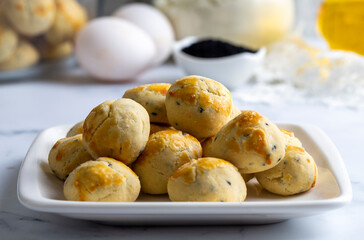 Traditional herb cookies. Handmade cookies made with black cumin are from Turkish cuisine. Turkish name; Corek otlu kurabiye