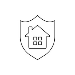 House with shield. Home protection. Property insurance line icon isolated on white background. Vector Illustration