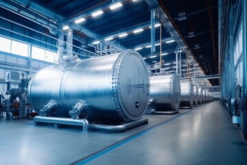 Fototapeta premium Large steel industrial tanks. Generative Ai