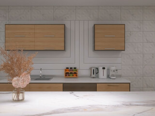 Kitchen interior 3d render, 3d illustration