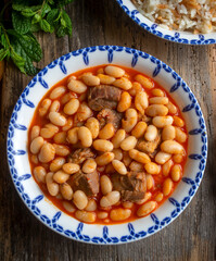 Turkish foods; dried bean, Beans with minced meat (kuru fasulye)