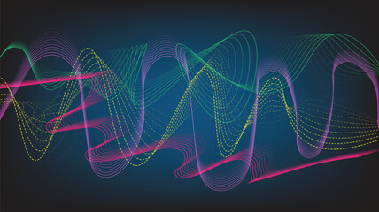 Grid of vector abstract graphic light patterns.Digital frequency Curved wavy line,smooth stripe. modern background and modern neon waves style.
