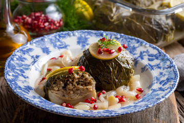 Traditional Turkish food; stuffed artichokes, stuffed artichokes. Turkish name; enginar canaginda sarma - dolma
