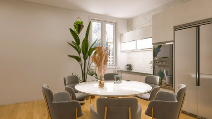 Kitchen interior 3d render, 3d illustration