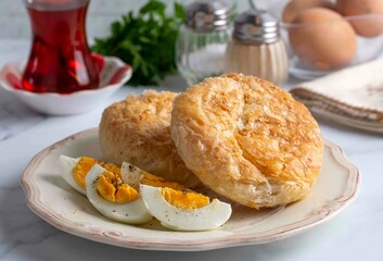 Turkish Traditional Bakery Bagel (Boyoz) and boiled egg