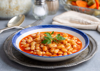 Traditional delicious Turkish food; dried bean. Turkish name; kuru fasulye yemegi