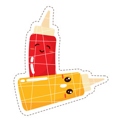 Isolated colored cute happy ketchup bottles emoji sticker Vector