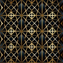  Seamless Pattern of Lattice Design in Black and Gold