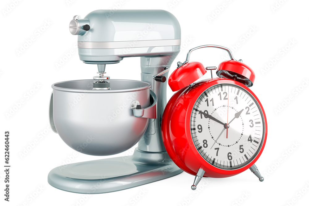 Poster mixer stand with alarm clock, 3d rendering