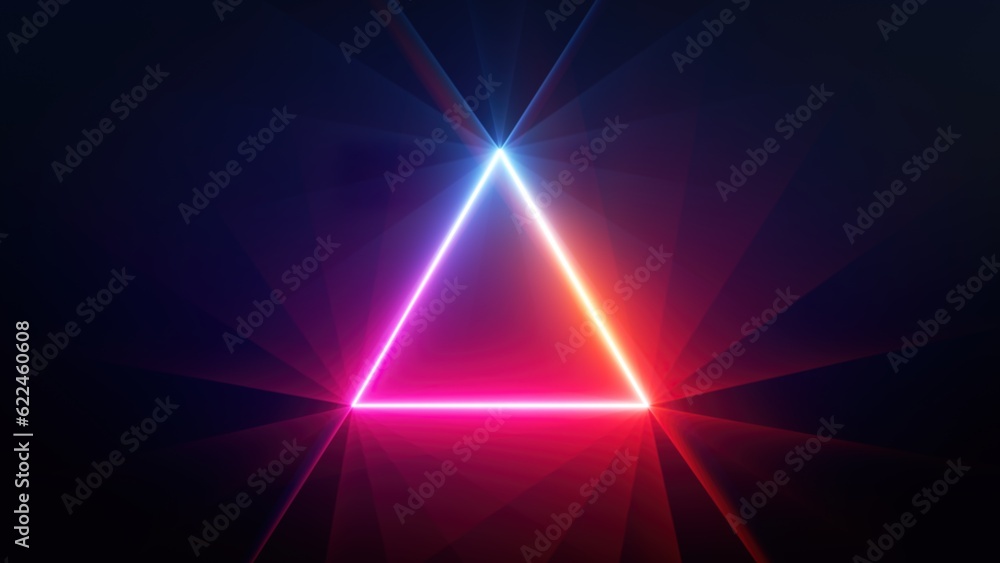 Aufkleber 3d render, abstract neon background with red blue triangular frame glowing in the dark. minimalist g
