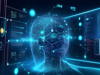 Data science, digital technology concept, data exchange, system control with Ai, Business and Artificial intelligence, holographic robot