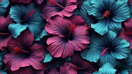 Fototapeta premium Pattern of Seamless Blue and Violet Hibiscus Design