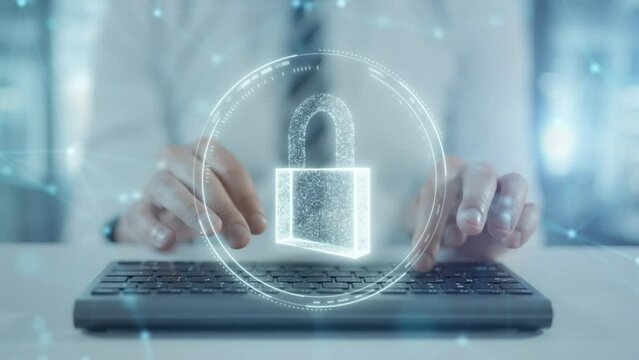 Network security system. Personal data information on computer. Storage cyber protect technology. Concept of finance data privacy and vpn service protection. Blockchain and crypto wallet background