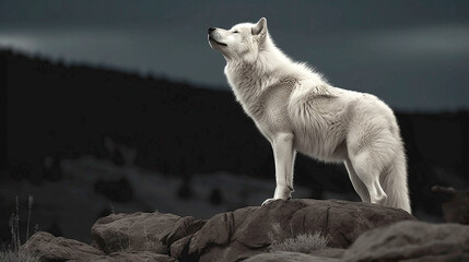white wolf howling at the moon