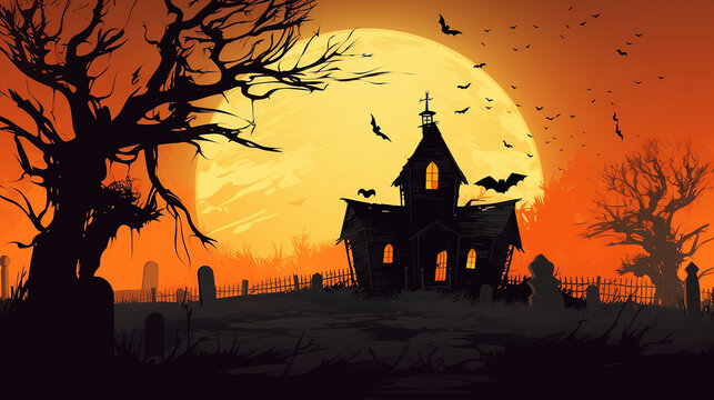 haunted old mansion spooky Halloween scene
