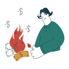 Woman burning money in loss
