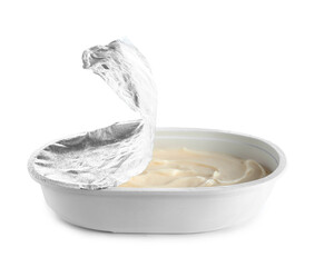 Box of processed cheese isolated on white background