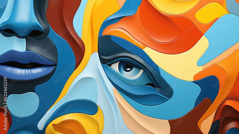 Poster a close up of a person's face with different colors. generative ai image.