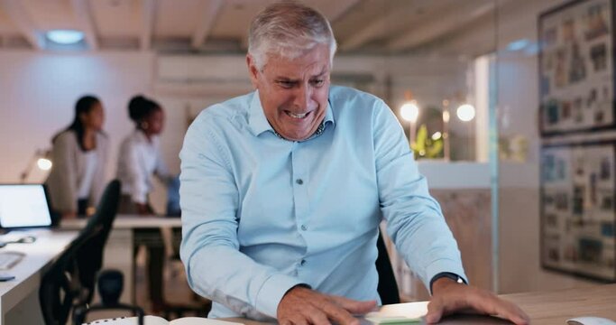 Business, error and mature man with a laptop, anger and glitch with slow internet, connection or frustrated. Male person, employee or consultant with a pc, angry or anxiety with stress, 404 or crisis