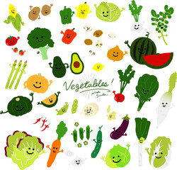 顔のついた手描き野菜キャラクターのアイコンイラスト。ベクターは手の位置が変更できます。