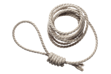 Roll of a thin rope with a loop for hanging, cut out