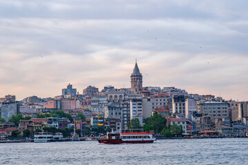 Naklejka premium Panorama with a view of the Bosphorus and Galata Tower in Istanbul
