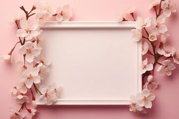 Mockup frame, A delicate, pastel-colored mockup frame against a flowery wallpaper. Generative AI