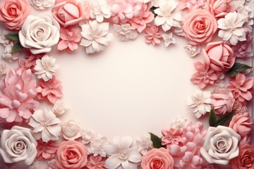 Mockup frame, Flowery Wallpaper Complemented by a Delicate Pastel Mockup Frame. Generative AI