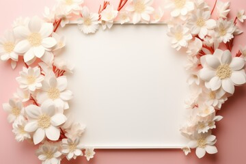 Mockup frame, Flowery Wallpaper Complemented by a Delicate Pastel Mockup Frame. Generative AI