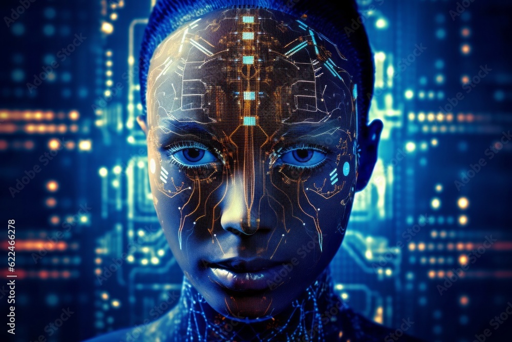 Aufkleber anthropomorphic artificial intelligence. portrait with selective focus and copy space