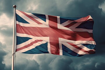 British flag flying in the blue sky. Generative AI.
